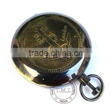 ANCHOR DALVEY COMPASS 2" - ANTIQUE PUSH BUTTON POCKET COMPASS - NAUTICAL BRASS ANTIQUE COMPASS