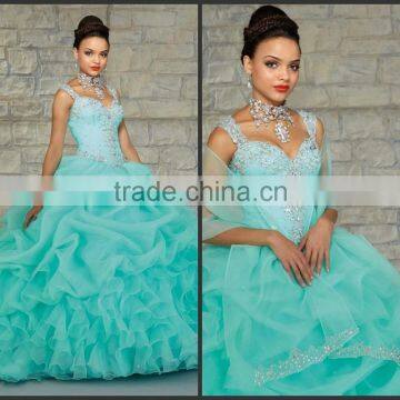 Trendy Sweetheart Full Length Ruffled Bead Crystal Coral Quinceanera Dresses For Wedding Dinner HAQ-003