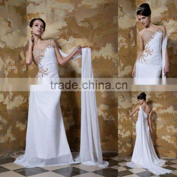 Real Sample White One-shoulder A-line Beaded Chiffon Evening Dress xyy03-095