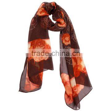 2015 Fashionable Rose Flower Chiffon Scarf Whole Sale - In Stock