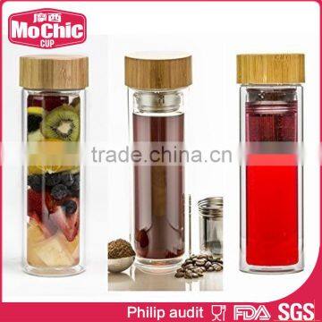 500ML Mochic double wall glass bottle/ insulated glass bottle / glass tea filter bottle