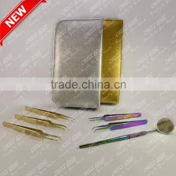 Gold Plated and Multi plasma color coated Eyelash Extension Tweezer Kit (All In One)