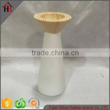 wooden finish ceramic pillar candle holder