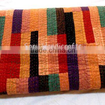 Silk Patola Patchwork Kantha Quilts Bed Spread