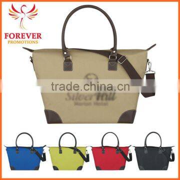 2016 New Design 600 D Polyester Avenue Tote Bag With Leather Handles and Adjustable Shoulder Strap