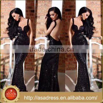 PS-05 Glamorously Sexy Full-Length Black Gown with Straps Sexy Backless Prom Dress for Special Occasion Party