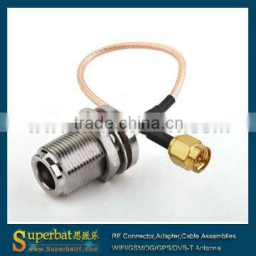 Custom coaxial straight RP-SMA plug to N jack bulkhead with RG316 cable assemble jumper