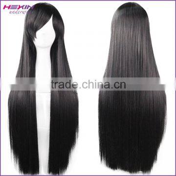 80CM Top Quality Long Human Hair Wig Cosplay Black Color