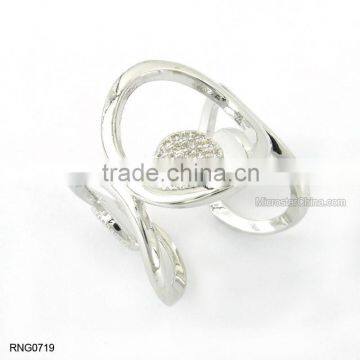 Simple Fashion Double Leaf Shape Diamond Copper Adjustable Ring For Women photo-6