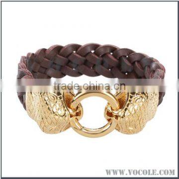 Snake clasp gold stainless steel woven leather bracelet wholesale