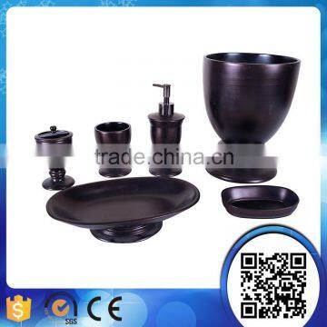 Hotel classical dark brown wood bath set for bathroom accessories with liquid soap dispenser