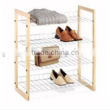 4-tier Chromed Closet shoes & clothes Shelf with Wood Frame