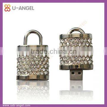 Good Design Flash USB Drives Wedding Gift, Lock Shape USB Pen Drive with Crystal Diamond 8GB