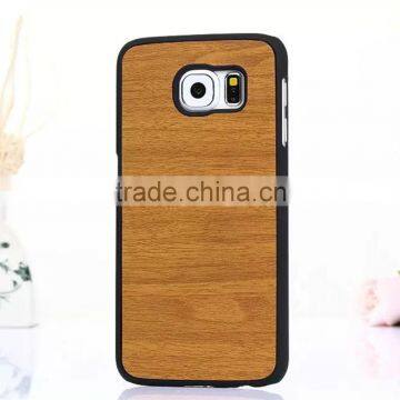 Wood Pattern PU+Rubberized pc Leather Back Hard Case for Samsung S6