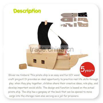 DIY Unfinished Wood Toy Pirate Ship Wooden Diy Airplane photo-2