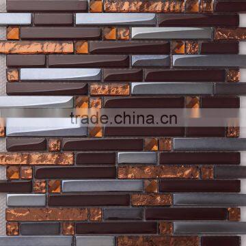 Foshan mosaic supplier special golden select glass and stainless steel mosaic wall tiles