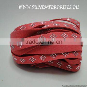 Flat Nappa Leather cords -Suede Cords with rhombus 10 mm watermelon red