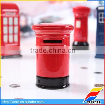 Unique red porcelain post box money box for tourist souvenir