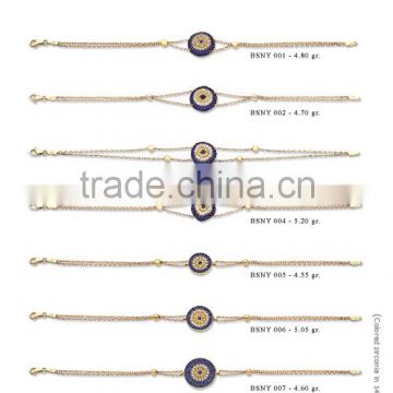 14K Solid Gold Turkish Evil Eye Bead Charm Bracelet