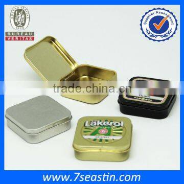 Small square sweats tin can hinged lid metal tins sweats can