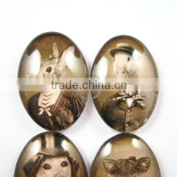 18X25mm Vintage Style Mr.and Mrs.Animal Dog,cat,duck,rabbit Couples Oval Glass Cabochon DIY Supplies Findings 4120056 photo-3