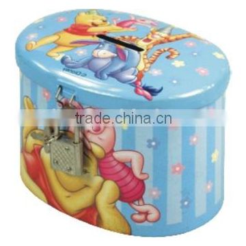 Ellipse shape cartoon kids money box with lock