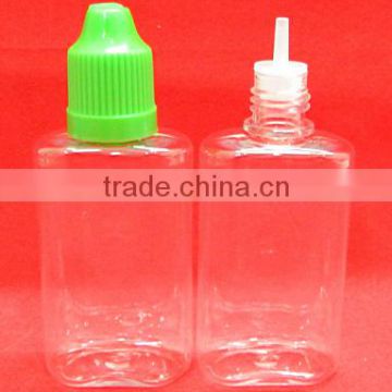 30ml plastic square PET juice dropper bottle with long thin tip and childproof cap