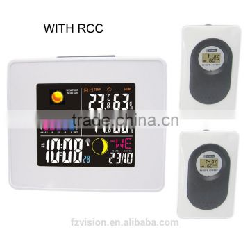 RF Wireless RCC LED Weather Station Clock White with Backlight In/Outdoor Temperature Humidity with two transmitters