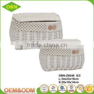 Manufacture direct sales home decorative white willow wicker storage sundry basket with cover and lid