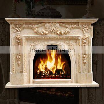 Luxury Indoor Decoration Hand Carved Beige Marble Fireplace photo-2