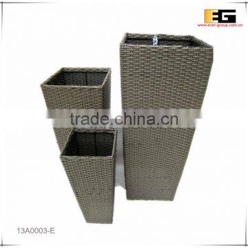 PE/Plastic rattan square with liner deco flower vase