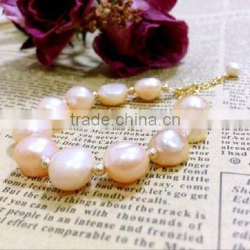 14k Gold 4-5 mm Pink Baroque Freshwater Pearl Bracelet photo-2