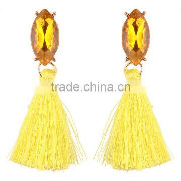 Bohemian Jewelry Big Crystal Gems With Tassel Drop Earrings for Women photo-3