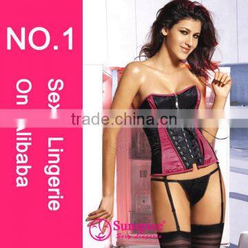 2015 New Style Top Quality Pleather Satin Lingerie Costume Sexy Busty Corset Bustier photo-2