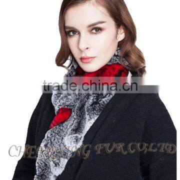 CX-S-18G Fashion Warm Ladies Dyed Fur Rex Rabbit Fur Square Scarf Wholesale photo-3