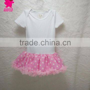 2016 Wholesale white top with pink polka dot skirt tutu onesie laotard,dress onesie,chevron baby romper