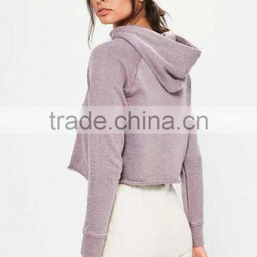 Purple Washed Hoodie Raw Hem Custom 100% Cotton French Terry Raglan Sleeve Women Cropped Hoodies photo-3