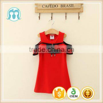 Wholesale children clothes casual knit dress red sleeveless one-piece dress girl fashion