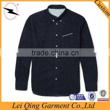 Hot Sale Dark Color Washed Denim Dress Shirts Wholesale Dress Denim Shirts photo-2