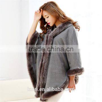 New Winter Warm Elegant Faux Mink Collar Fur Hooded Cape Plaid Sleeveless Women Coat photo-4