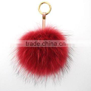 Myfur Fluffy Pompom Bag Pendant Fuzzy Charm Raccoon Fur Ball Leather Strap Keychain Keyring photo-3