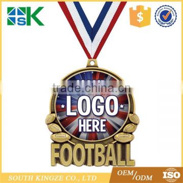 3D football sports custom challenge metal medals with polyester ribbon