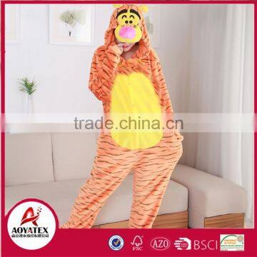 New design lovely animal tiger flannel fleece adult pajamas onesie