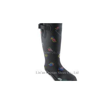 Long Rubber Rain Boots Women With Buckle And Gusset