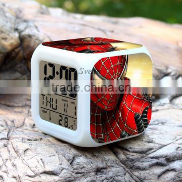 (Low price)2015 Hot Spiderman LED Alarm Clock,glowing led color change digital alarm clock, Spider man Digital Alarm Clock