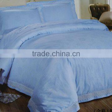 4 pieces plain dyed silk cotton satin jacquard embroidery bed sheet set
