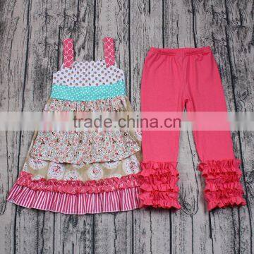 Unique design brace skirts icing pants set for girls wholesale cheap pink kids boutique outfits flower children clothes store