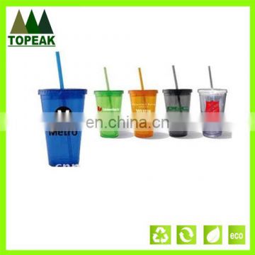 Plastic drinking water bottle with straw BAP free cup