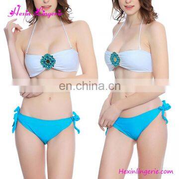 Summer Sexs Fashion Show Blue Removable Halter Neck Ladies Bikini Wear