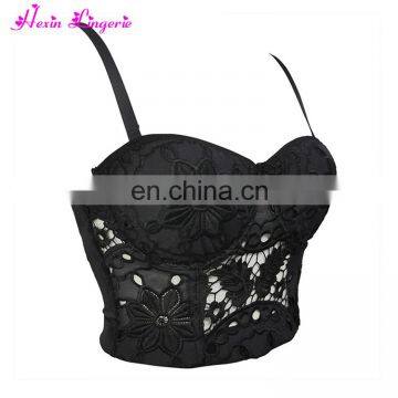 NO MOQ Women Black Floral Lace Harness Teenage Latest Fashion Sexy Cheap Bra photo-2